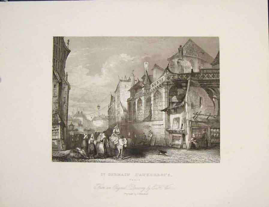 Original Old Antique Print St Germain L'Auxerroi'S Paris France 1852 Victorian
