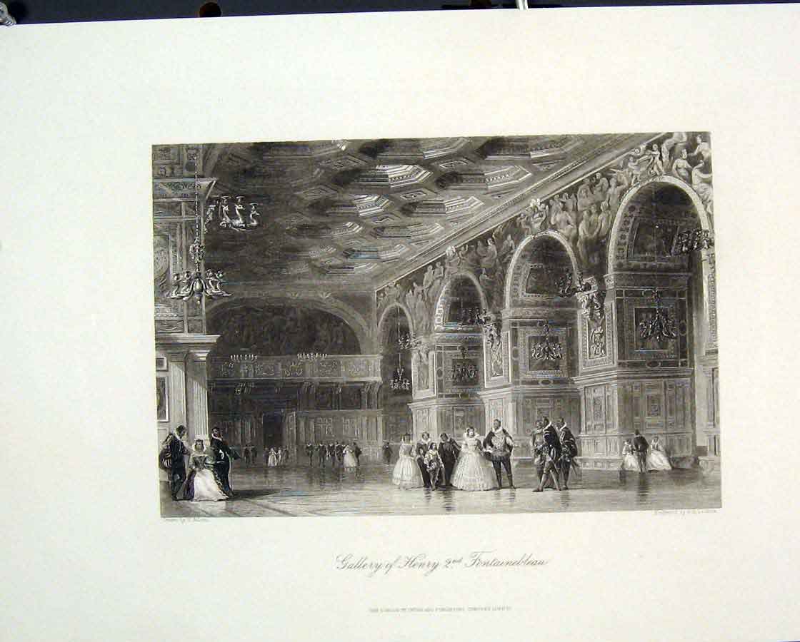 Original Old Antique Print Gallery Henry 2Nd Fontainebleau France C1852