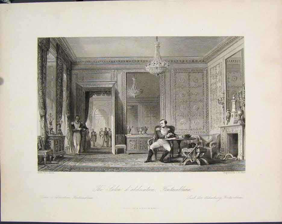 Original Old Antique Print Salon Abdication Fontainbleau France Allom