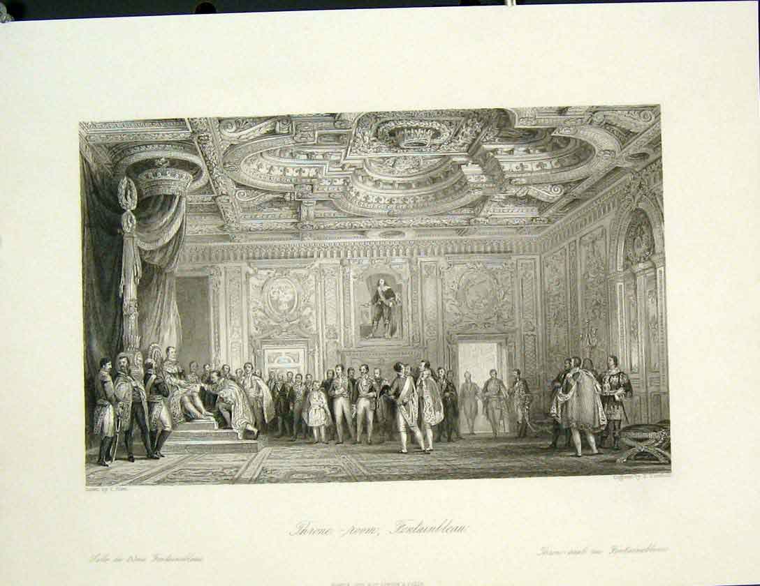 Original Old Antique Print Throne Room Fontainbleau Allom France