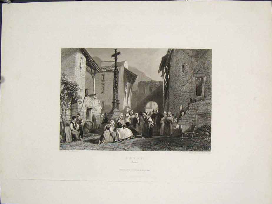 Original Old Antique Print Ref.41 Royat France Harding C1852