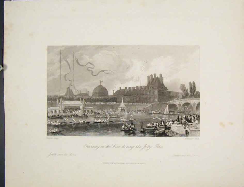 Original Old Antique Print Tournay Seine Fetes Lami France Fine Art