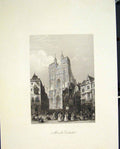Original Old Antique Print Abbeville Cathedral France Fine Art C1852 Victorian