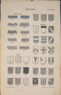 Original Old Antique Print Heraldry Partition Lines Ordinares Colours Fine Art