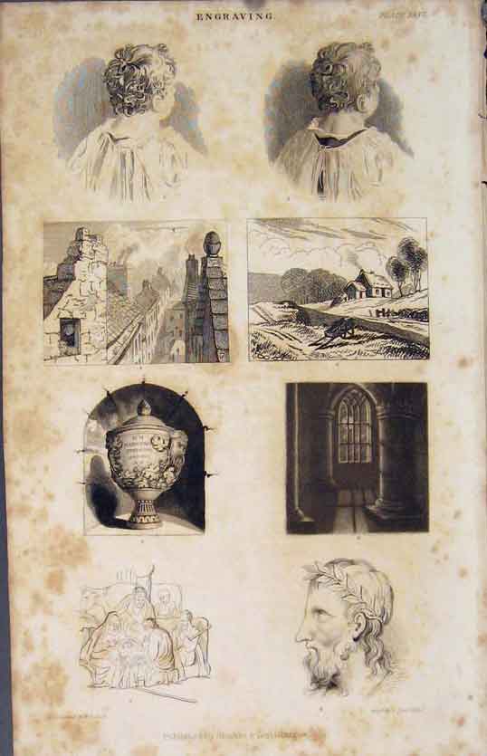 Original Old Antique Print Engraving Potrate Scenary City Farm 1837 Victorian