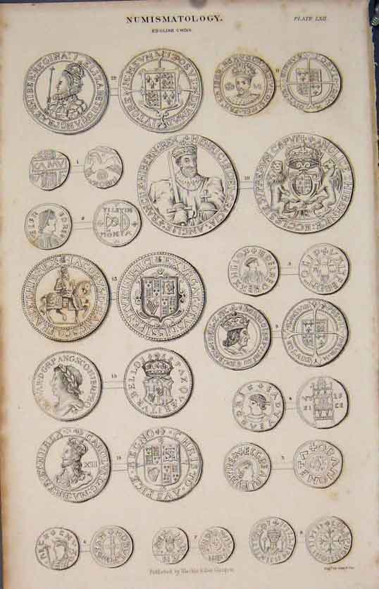 Original Old Antique Print Numismatology English Coin Coins Gray & Son Fine Art