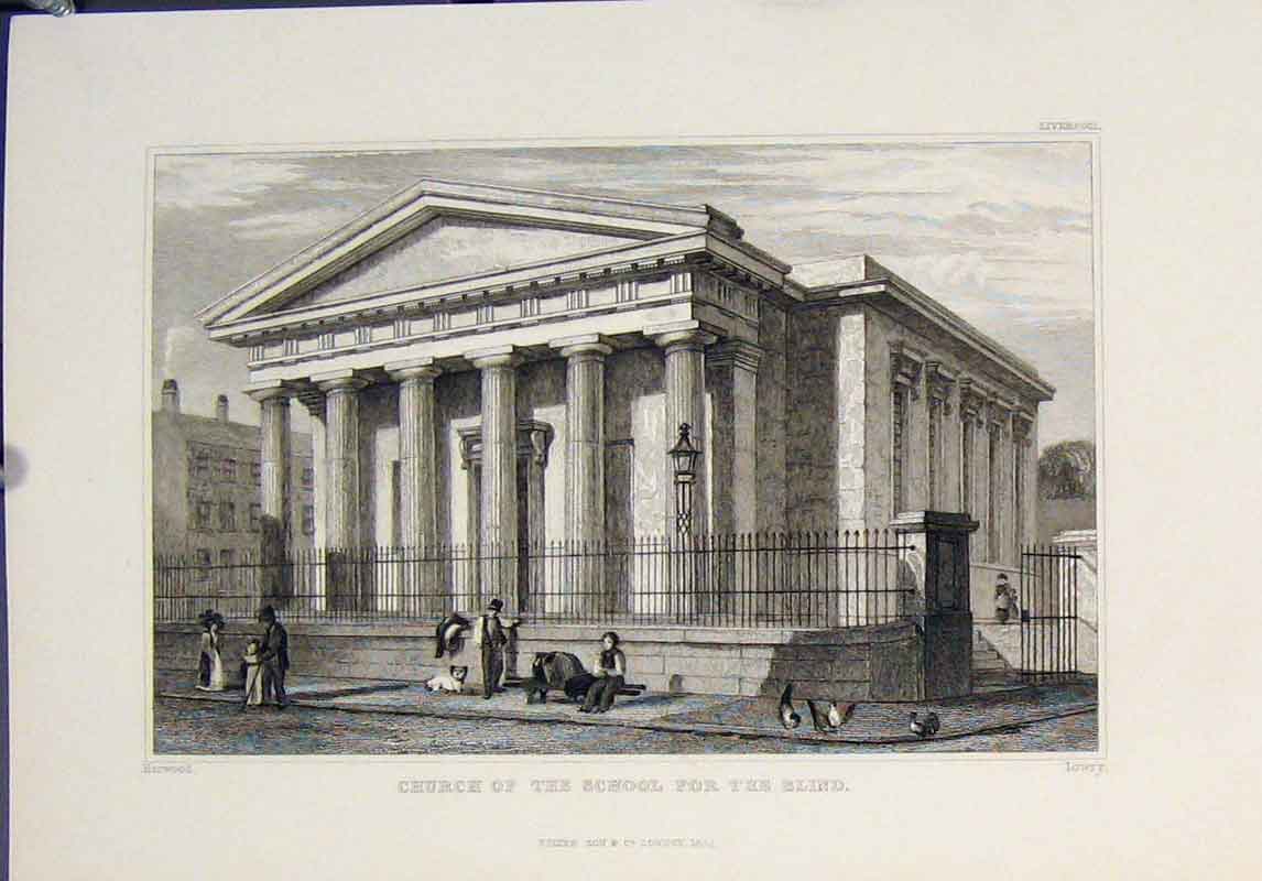 Original Old Antique Print Church School Blind Fine Art C1832 19th Century