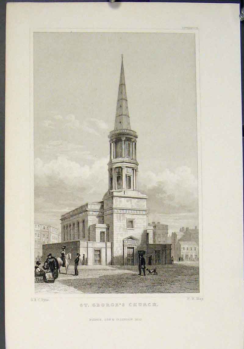 Original Old Antique Print St George'S Church Pyne Fine Art C1832 19th Century