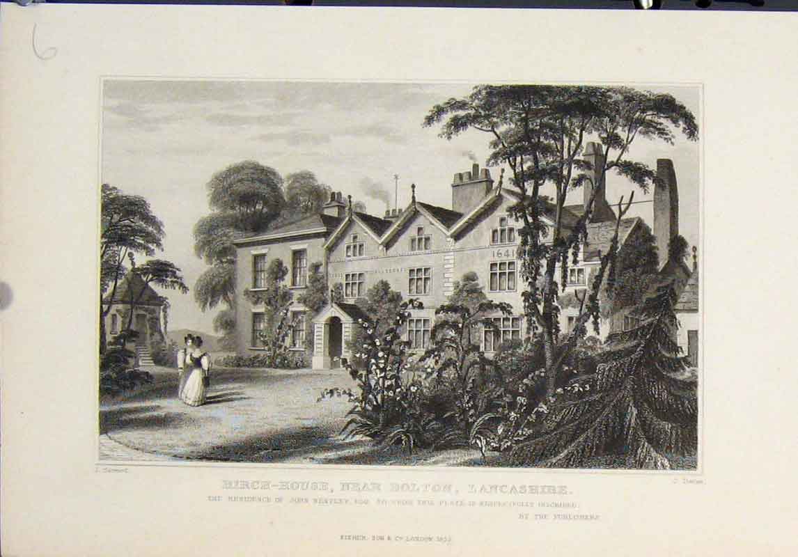 Original Old Antique Print Birch House Bolton Lancashire Harwood