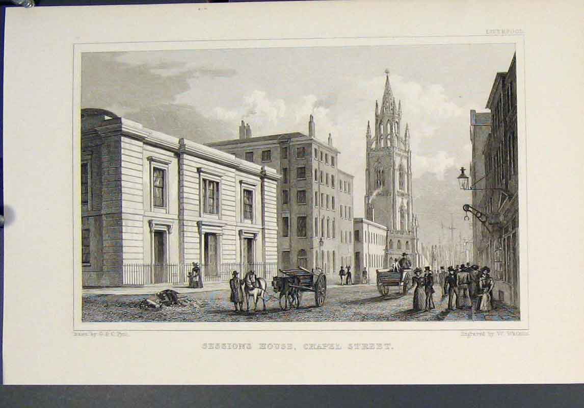 Original Old Antique Print Sessions House Chapel Street Pyne C1829 19th Century