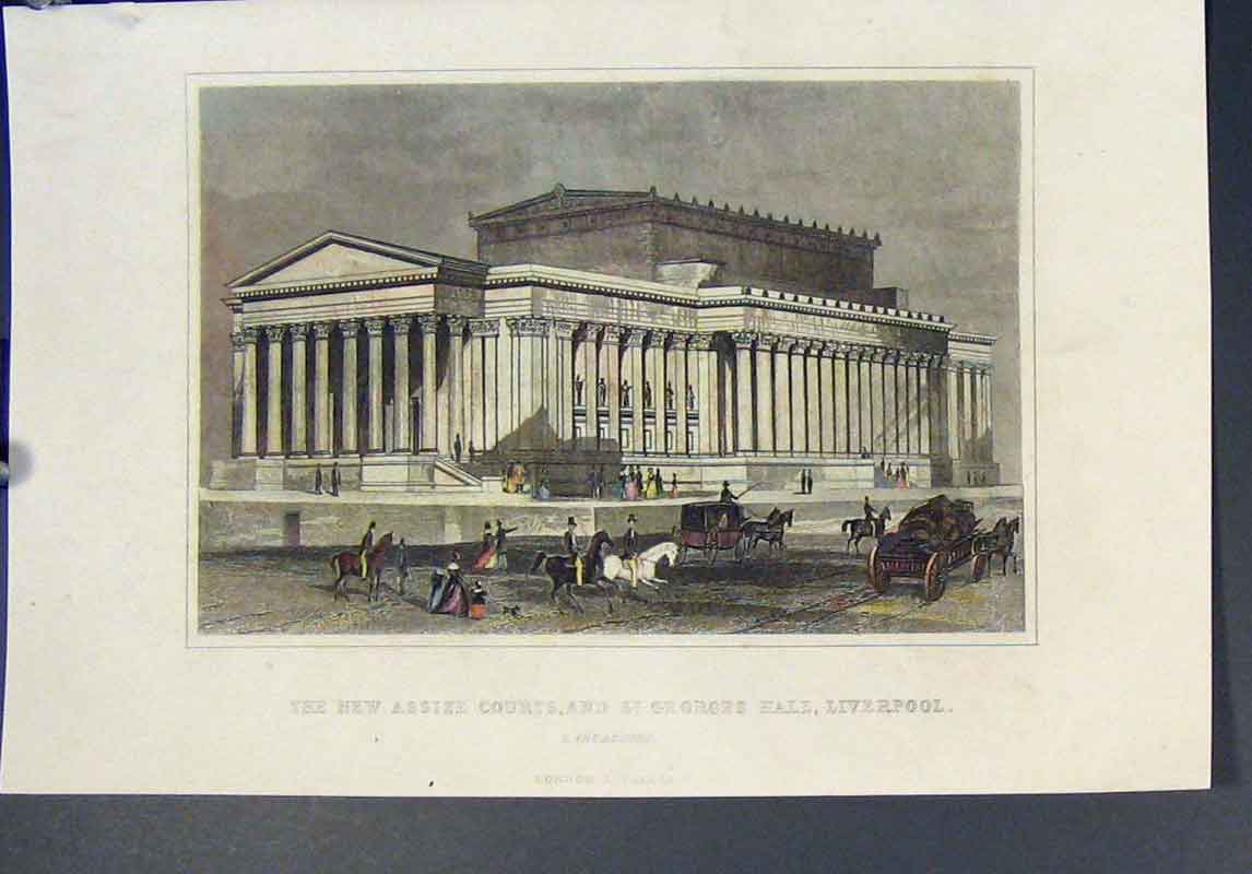 Original Old Antique Print Assize Courts St Georges Hall Liverpool Lancashire