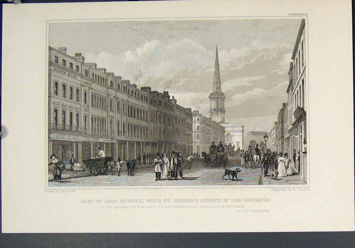 Original Old Antique Print Lord Street St.George'S Church Harwood