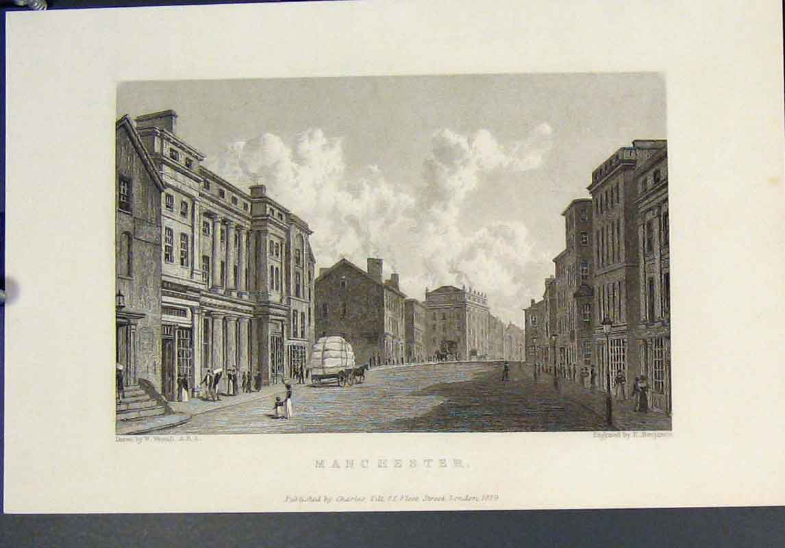 Original Old Antique Print Manchester High Street Fine Art C1829 19th Century