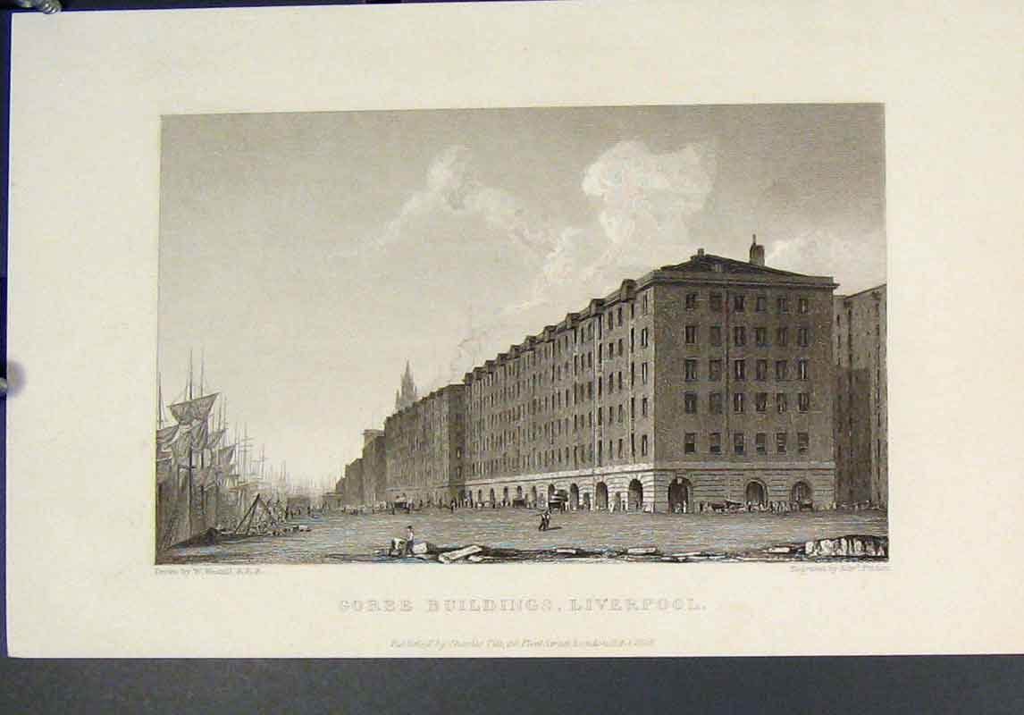Original Old Antique Print Goree Buildings Liverpool Lancashire