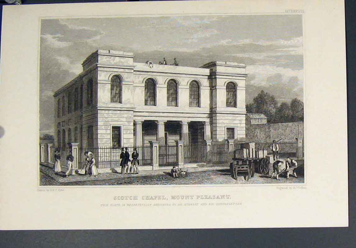 Original Old Antique Print Scotch Chapel Mount Pleasant Lancashire C1829 19th