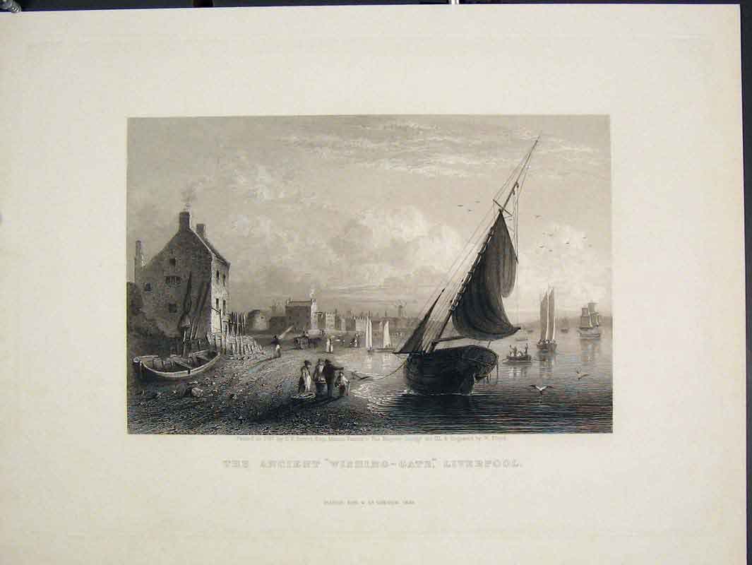 Original Old Antique Print Ancient Wishing-Gate Wish Gate Liverpool C1833 19th