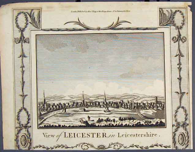 Original Old Antique Print Leicester Leicestershire England Art