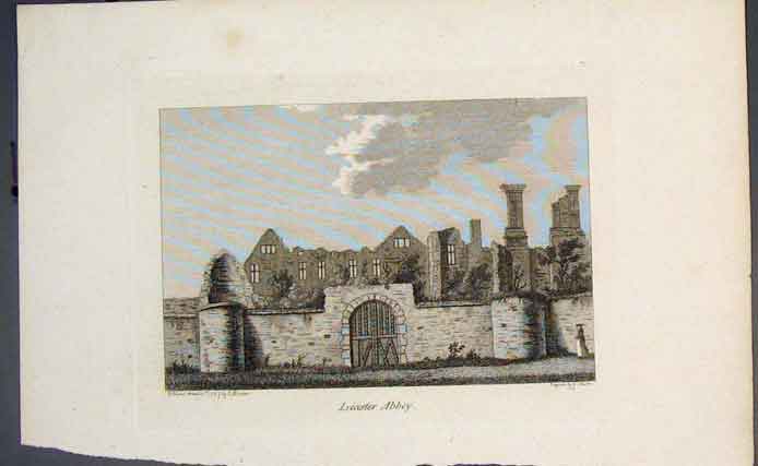 Original Old Antique Print Leicester Abbey England Fine Art