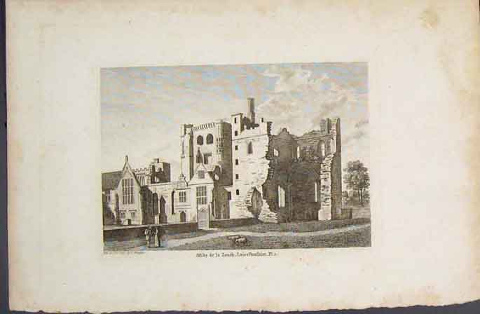 Original Old Antique Print Abbey Zouch Leicestershire England