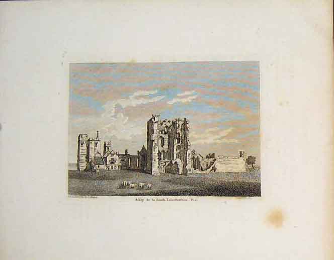 Original Old Antique Print Abbey Zouch Leicester England Art