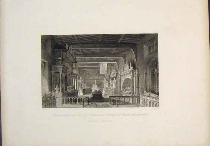 Original Old Antique Print Monument Earls Rutland Bottesford Church Leicester
