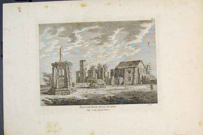 Original Old Antique Print House Black Friars Hereford Engalnd