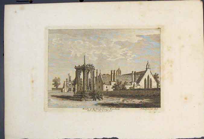Original Old Antique Print House Black Friars Hereford England