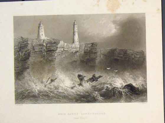 Original Old Antique Print Newss Sands Lighthouses Bristol England