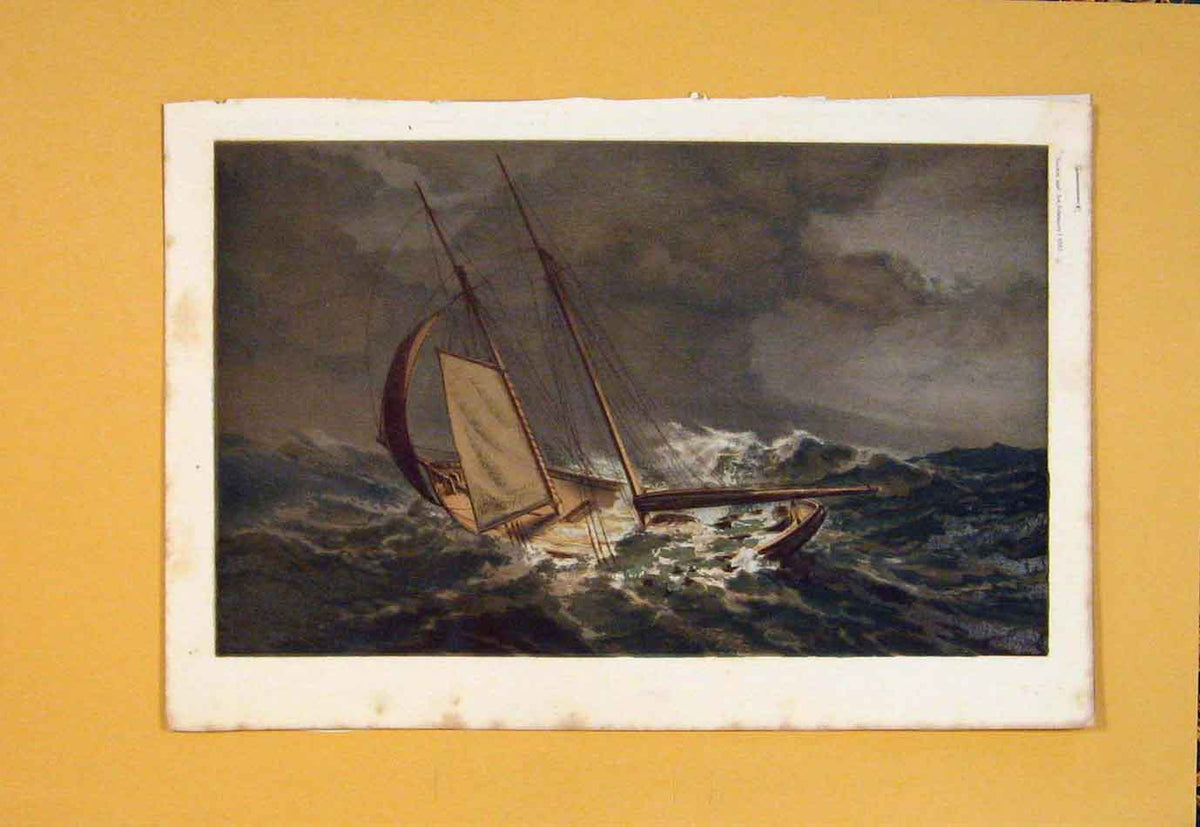 Original Old Antique Print Atlantic Yacht Race Color Fine Art