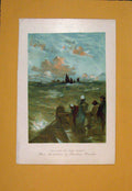 Original Old Antique Print Toilers Night Davidson Knowles Color Ship Boat