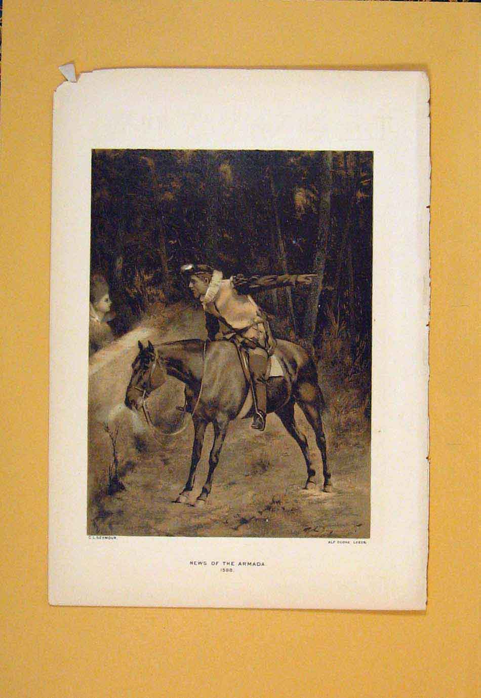 Original Old Antique Print Armada Messanger Fine Art Color C1888 19th