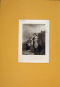Original Old Antique Print Look-Ou Look Out Telescope Gard Security