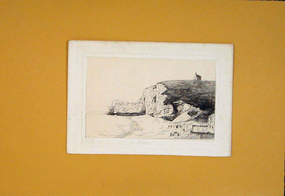Original Old Antique Print Landscape Landscapes Cliff Sea Ocean Beach C1878 19th