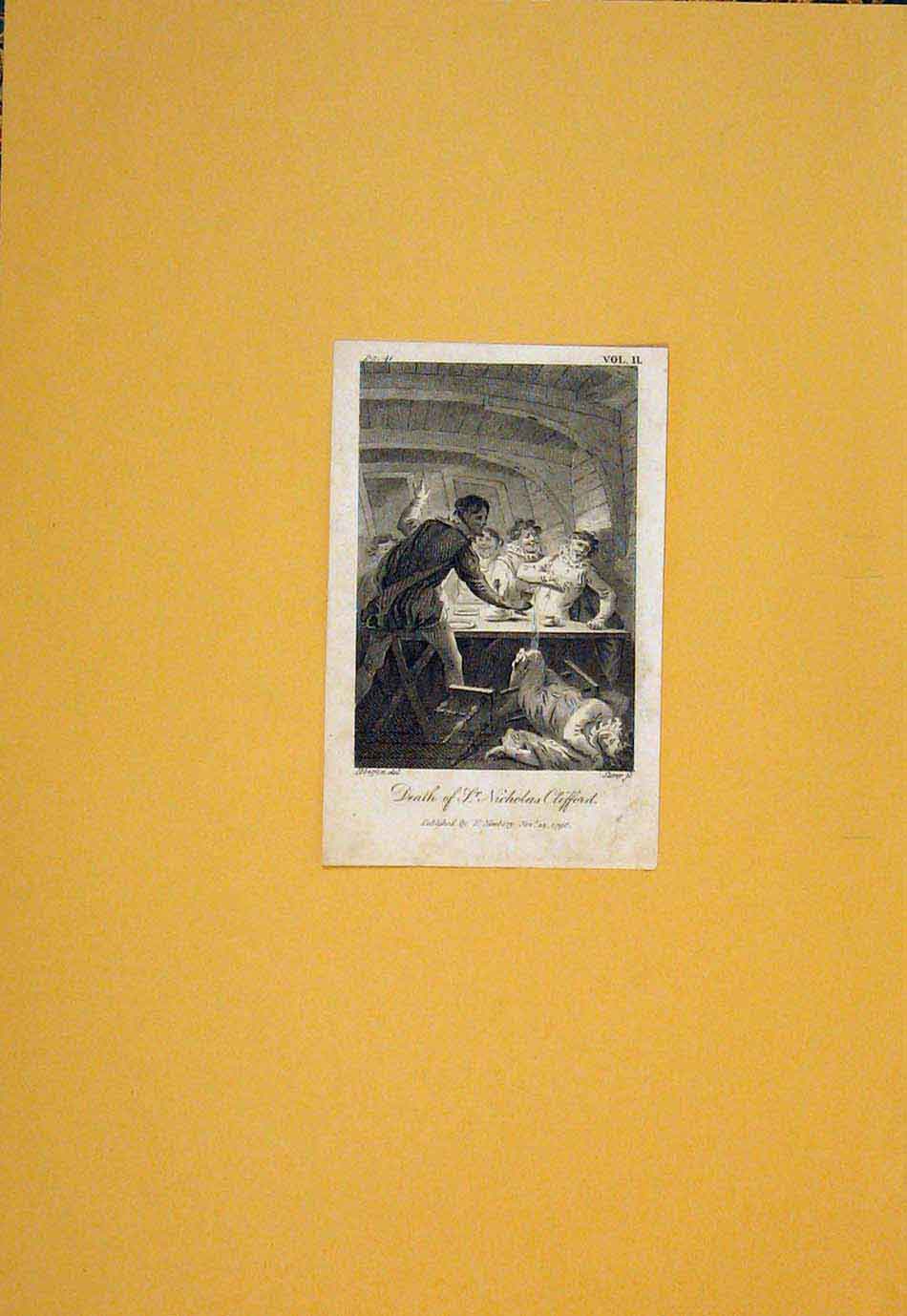Original Old Antique Print Death Nicolas Clifford Dinner Table