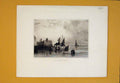Original Old Antique Print Market Boat Ship Fine Art River C1840 19th