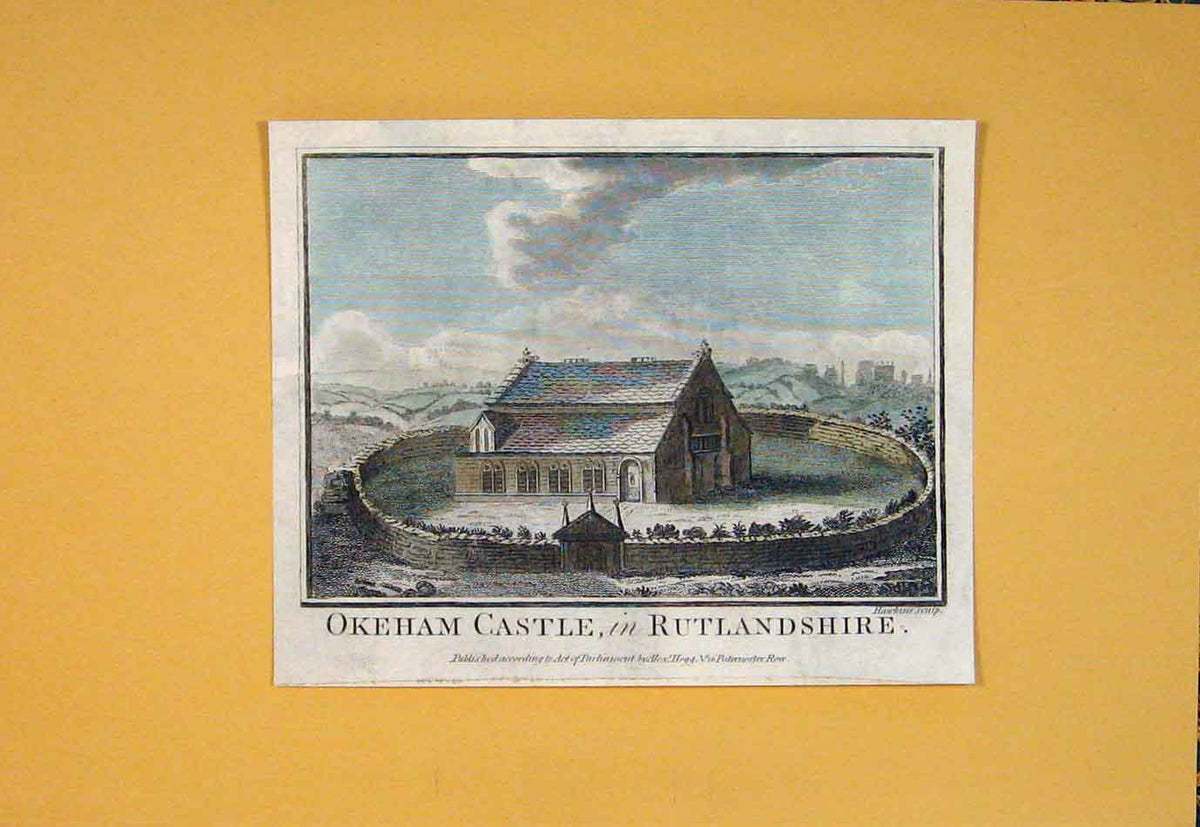 Original Old Antique Print Okeham Castle Rutlanshire Color Art