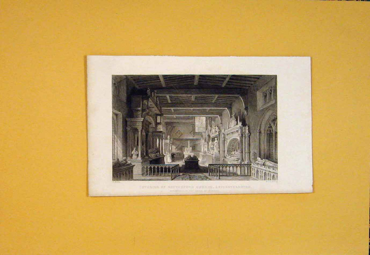 Original Old Antique Print Bottesford Church Leicestershire Eals Ruland Monument