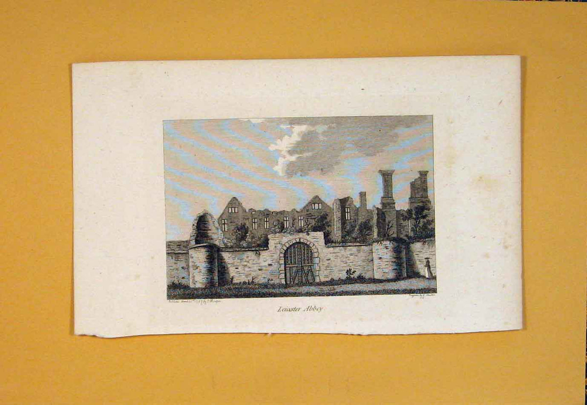 Original Old Antique Print Leicester Abbey England Fine Art