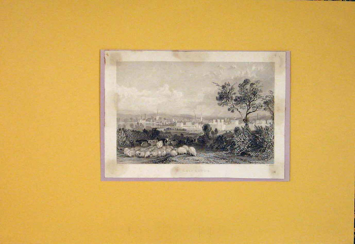 Original Old Antique Print Leicester Landscape Landscapes England Art