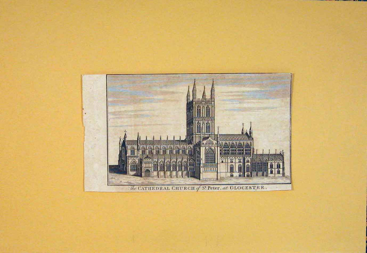 Original Old Antique Print Cathedral Church St Peter Glocester