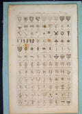 Original Old Antique Print Heradry Flags Flag Shield Shields C1789 18th Century