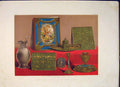 Original Old Antique Print Writing Table Toilet Ware Color Art C1862 Victorian