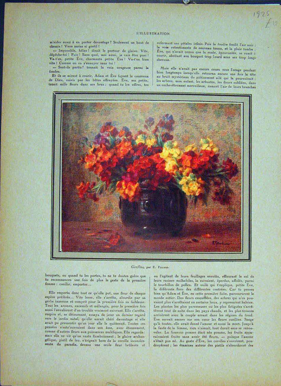 Original Old Vintage Print Flower Flowers Vase Paint Painting Color 1925 20th