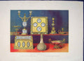 Original Old Antique Print Table Ornaments Ornament Color Candle Vase C1862 19th