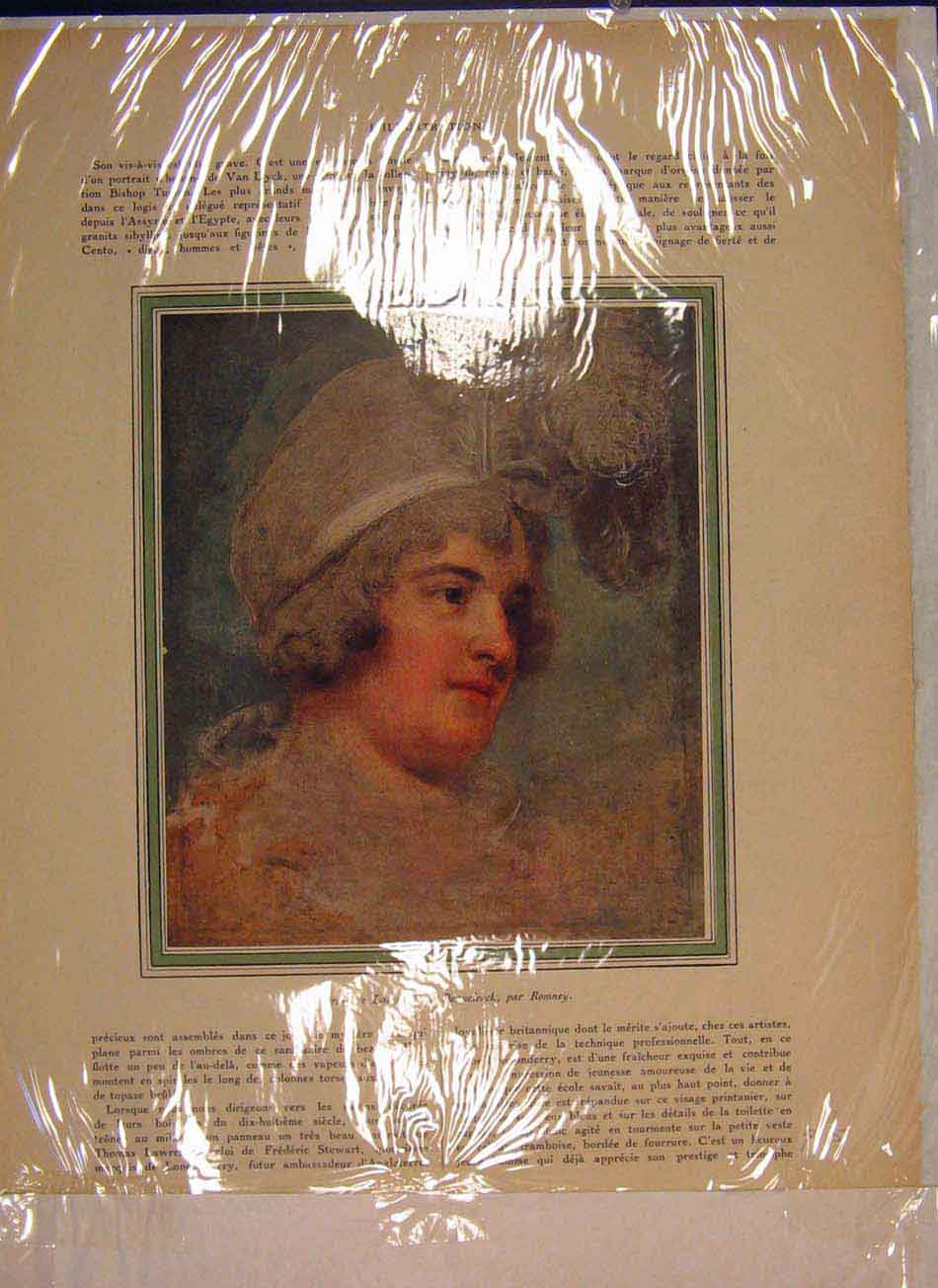 Original Old Antique Print Portrait Lady Diana Beauclerck Ronney Color