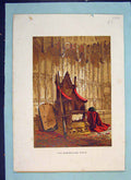 Original Old Antique Print Coronation Chair Color Fine Art C1865 19th