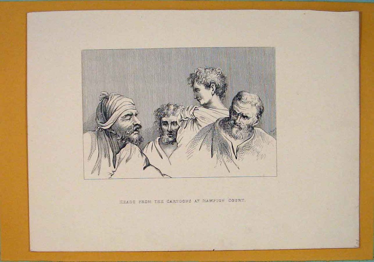 Original Old Antique Print Heads Cartoons Hampton Court Fine Art