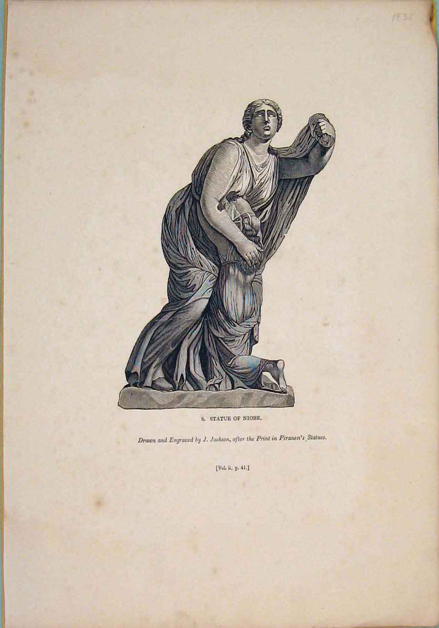 Original Old Antique Print Statue Noibe Engraved Jacskon Art