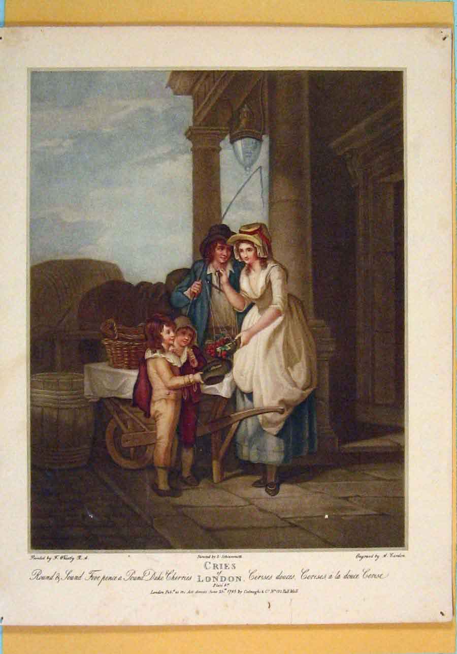 Old Antique Print Cries London Round Sound Five Pence Dike Cherries C1880 19th