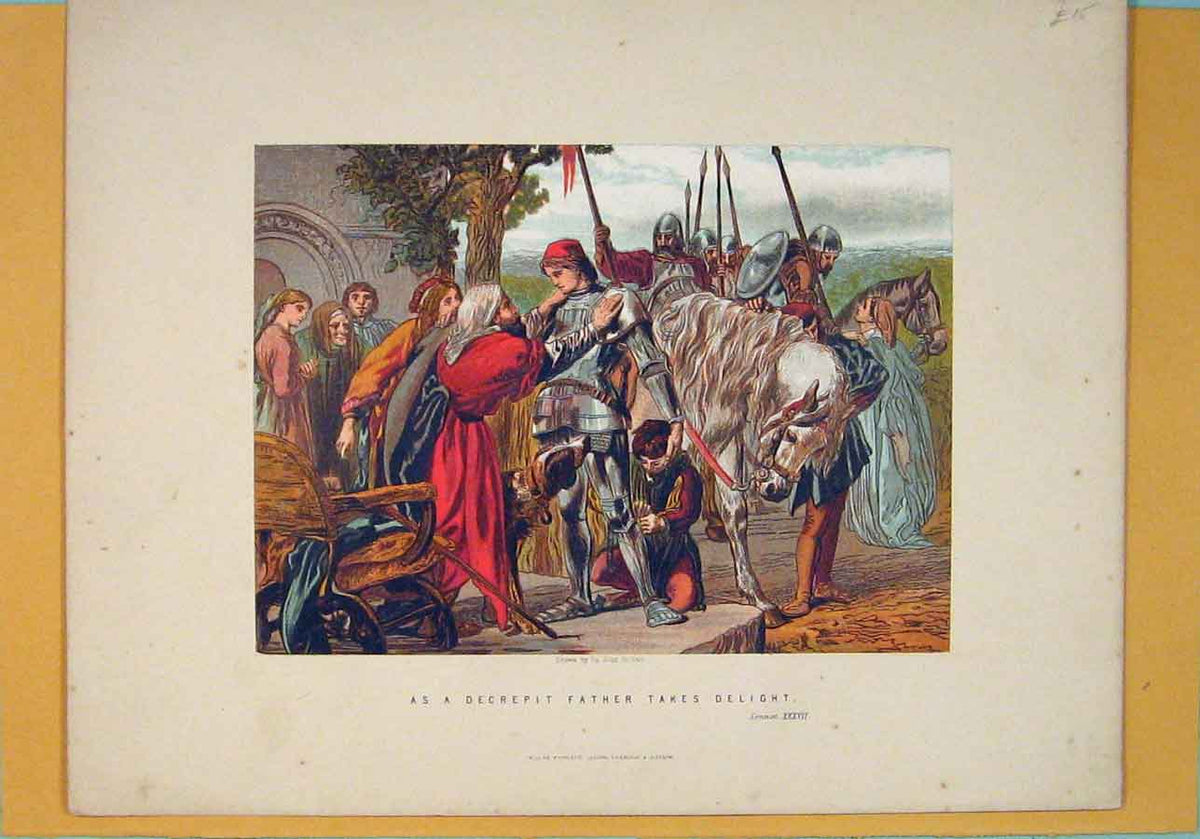 Original Old Antique Print Decrepit Father Sonnet Xxxvii Color Fine Art